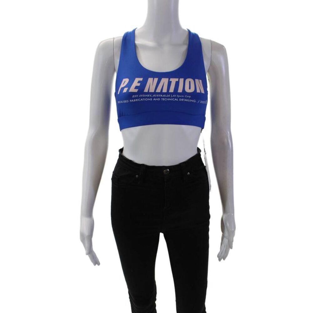 PE Nation Womens Scoop Neck Stretch Racerback Sports Bra Blue Size XS